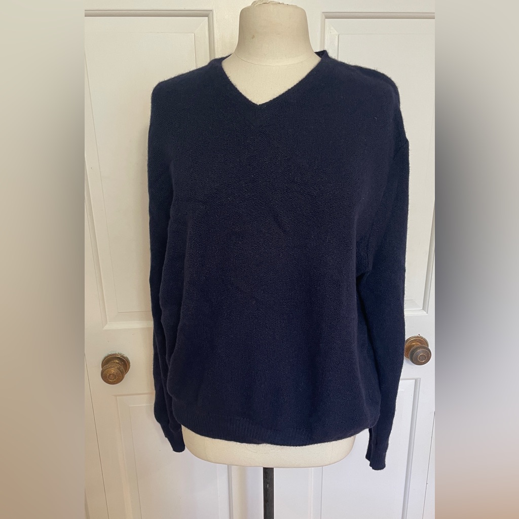 Paul Stuart Men's Alpaca V-Neck Jumper Sweater Sz Large Blue Made In Peru Navy